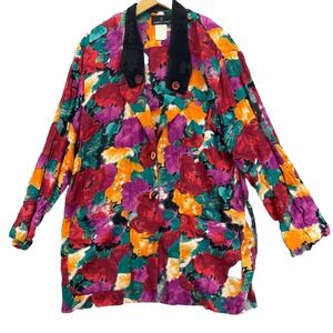 Carole Little Womens Floral Rayon Blazer Size‎ 14 Purple Orange Vtg 90s